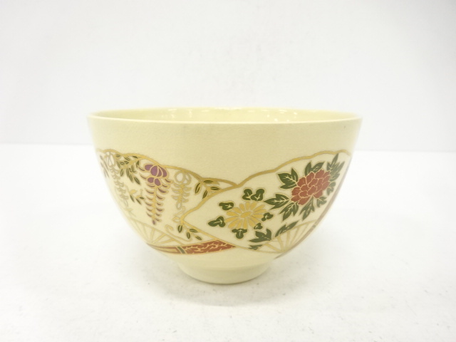 加藤藤山造　金彩色絵　扇　茶碗